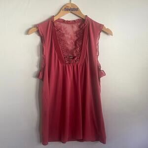 Express Pintuck Blouse Size L Rose Pink Deep V-neck Ruffle Top Dainty Soft Girl